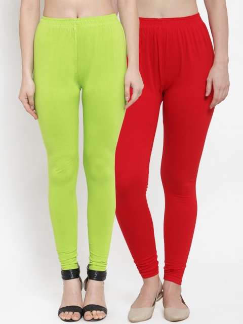 

TAG 7 Women Pack Of 2 Solid Ankle-Length Leggings, Red