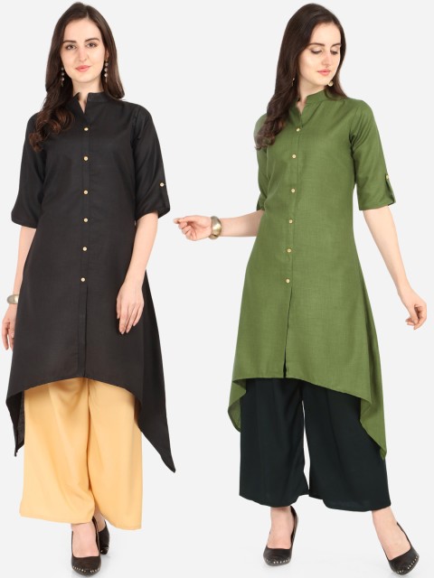 

Silk Bazar Women Set of 2 Black & Green Solid A-Line Kurta