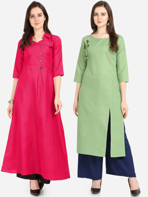

Silk Bazar Women Pack of 2 Solid Straight Kurtas, Pink