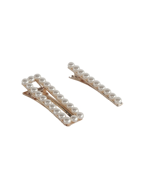 

20Dresses Set of 2 White & Gold-Toned Embellished Hair Clips