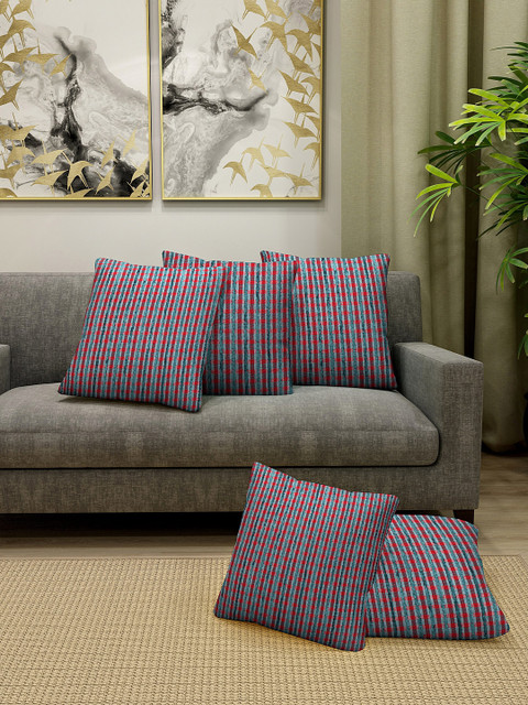 

KLOTTHE Set Of 5 Green & Red Checked Floor Cushions