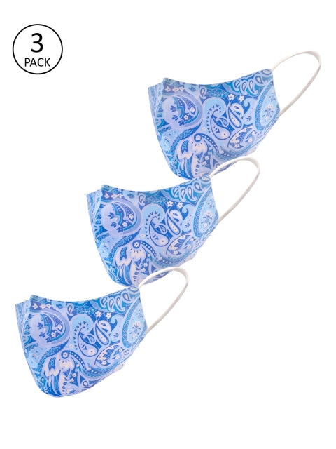 

LEGAL BRIBE Women Blue Pack of 3 Printed 3-Ply Reusable Protective Outdoor Mask