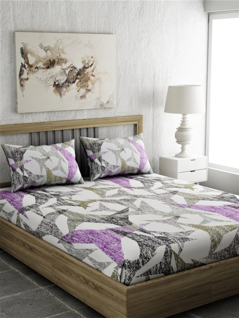 

EverHOME Off-White & Purple Geometric Queen Bedsheet with 2 Pillow Covers