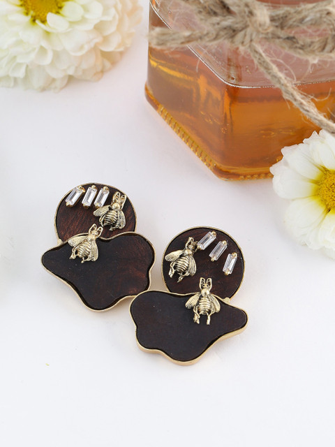 

NITAARA Brown & Gold-Toned Handcrafted Quirky Studs