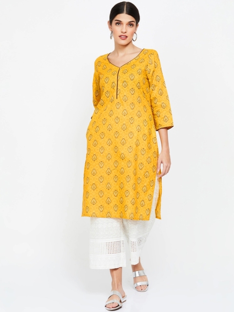 

Melange by Lifestyle Women Yellow Printed Straight Kurta