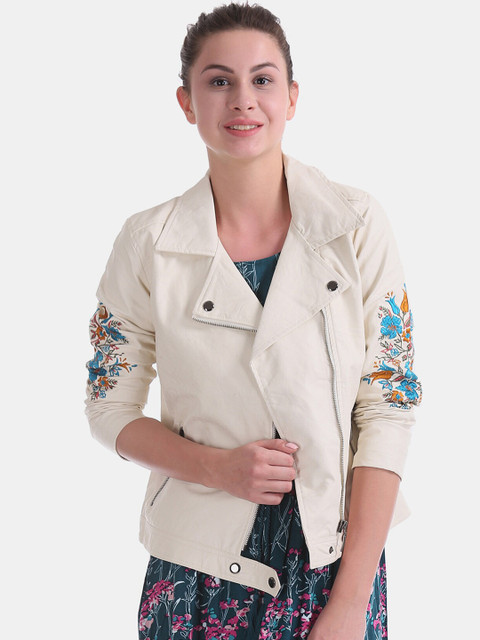 

ELLE Women Cream-Coloured Printed Tailored Jacket