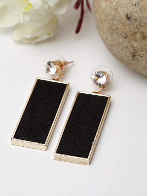 

Stoln Black Brass Plated Gold-Toned & Black Geometric Drop Earrings
