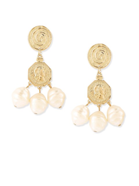 

20Dresses Gold-Toned & Off-White Classic Drop Earrings