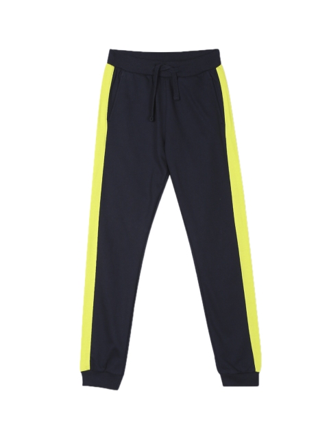 

Flying Machine Boys Navy Blue & Yellow Striped Straight-Fit Joggers