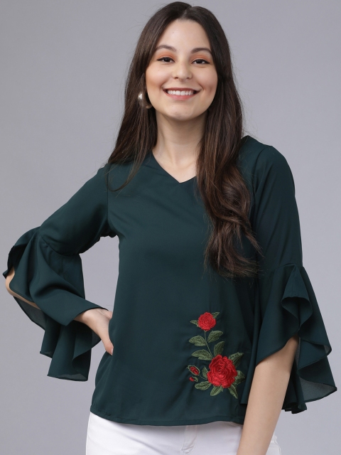 

Mumbai Slang Chic Women Green Solid Top