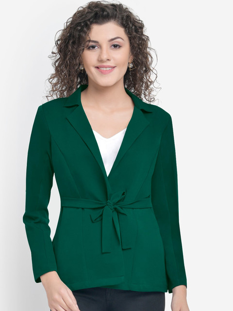 

Martini Women Green Solid Front Knot Casual Blazer