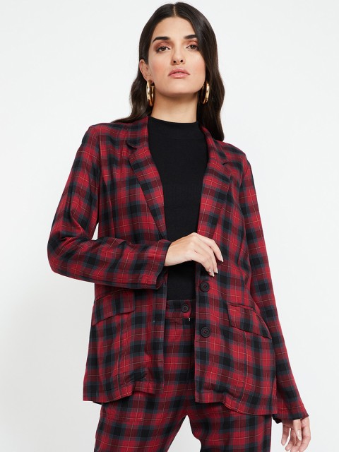 

Ginger by Lifestyle Women Red & Black Checked Tailored Jacket