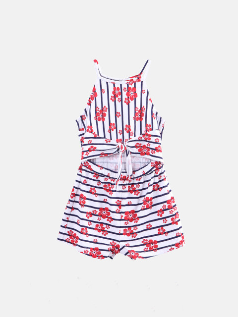 

Beebay Girls White & Pink Floral Printed Playsuit