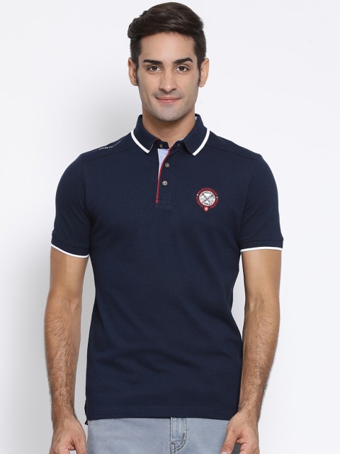 

SWISS MILITARY Men Navy Blue Slim Fit Solid Polo Collar T-shirt