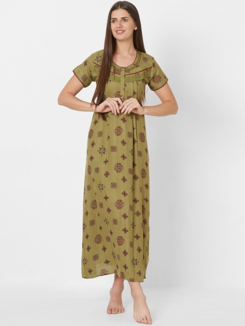 

Sweet Dreams Green & Maroon Printed Nightdress