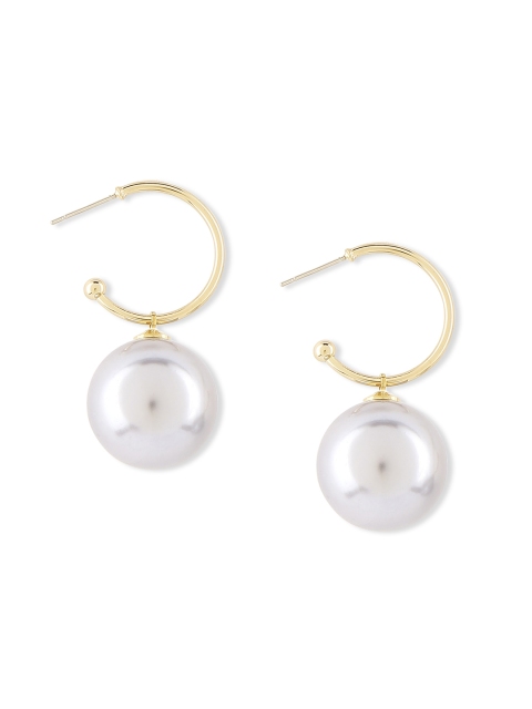 

20Dresses Gold-Toned & Grey Pearl Studded Crescent Shaped Half Hoop Earrings