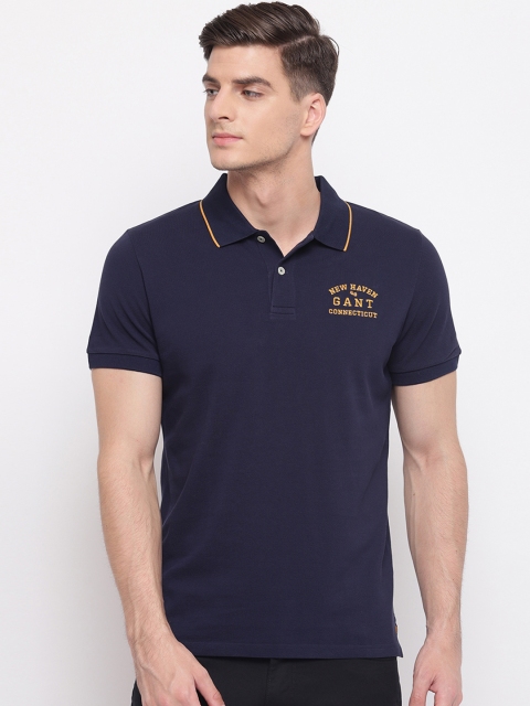 

GANT Men Navy Blue Solid Polo Collar T-shirt