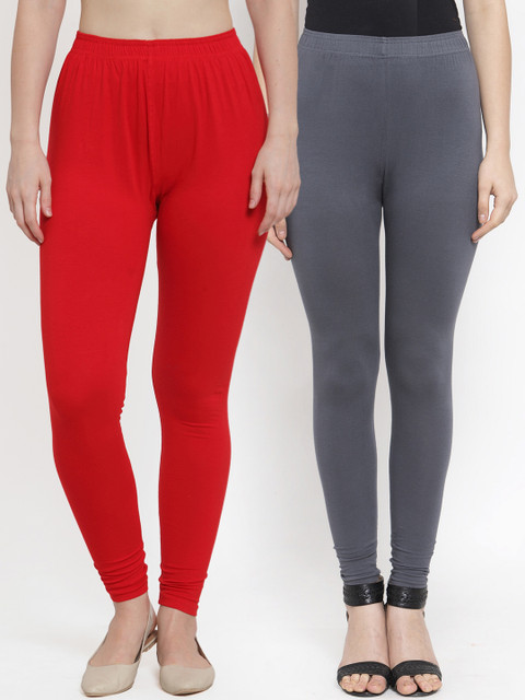

TAG 7 Women Pack Of 2 Solid Ankle-Length Leggings, Red
