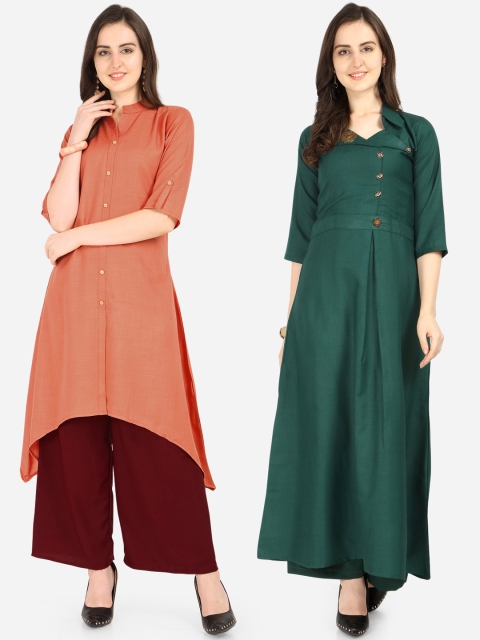 

Silk Bazar Women Pack Of 2 Solid A-Line Kurtas, Orange