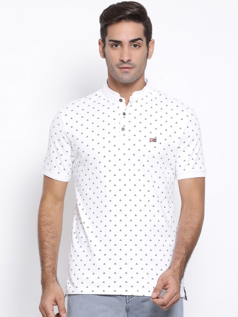 

SWISS MILITARY Men White Self Design Slim Polo Collar T-shirt