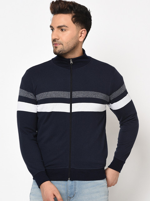 

Austin wood Men Navy Blue & Grey High Neck Sweatshirt