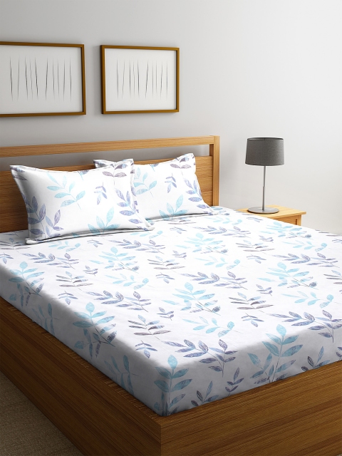 

BOMBAY DYEING White & Blue Floral 144 TC Cotton 1 King Bedsheet with 2 Pillow Covers