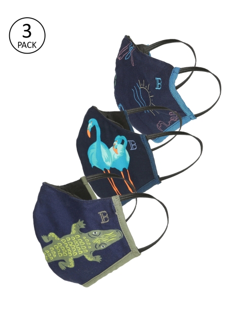 

Bene Kleed Unisex 3 Pcs Anti Bacterial Reusable Heptashield Outdoor Fashion Masks, Navy blue
