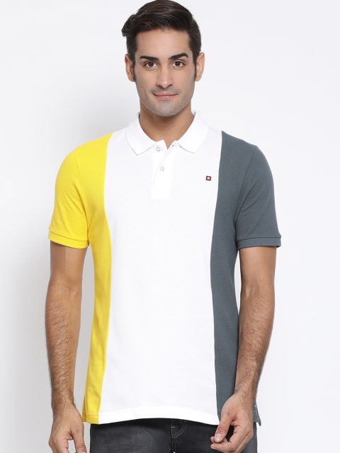 

SWISS MILITARY Men Grey & White Colourblocked Polo Collar T-shirt