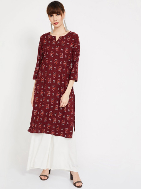 

Melange by Lifestyle Women Maroon Printed Straight Kurta