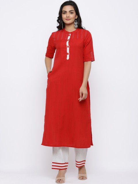 

Indi INSIDE Women Red & White Self Design Kurta with Palazzos