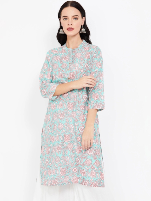 

Melange by Lifestyle Women Blue & Rust Printed Straight Kurta