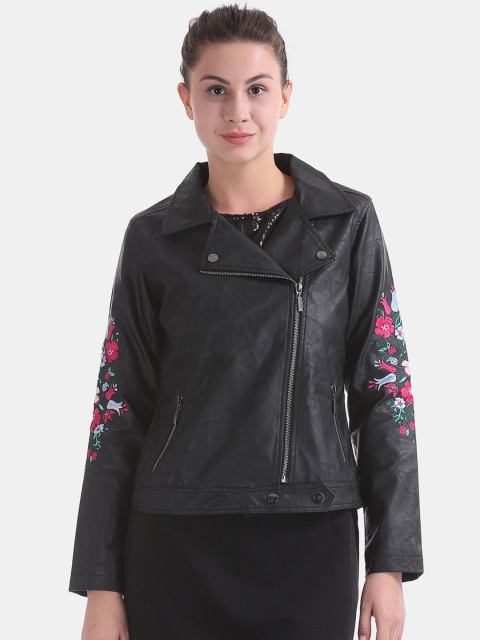 

ELLE Women Black Solid Biker Jacket