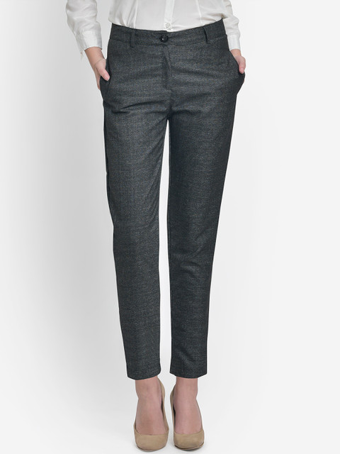 

Martini Women Black Tailored Straight Fit Self Design Formal Trousers
