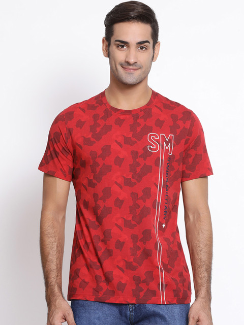 

SWISS MILITARY Men Red Slim Fit Printed Round Neck T-shirt