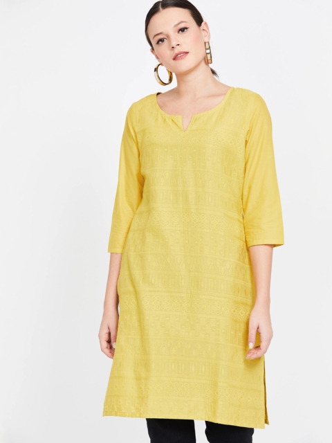 

Melange by Lifestyle Women Yellow Embroidered A-Line Kurta