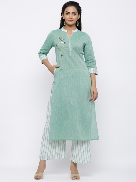 

Indi INSIDE Women Sea Green & White Embroidered Kurta with Palazzos
