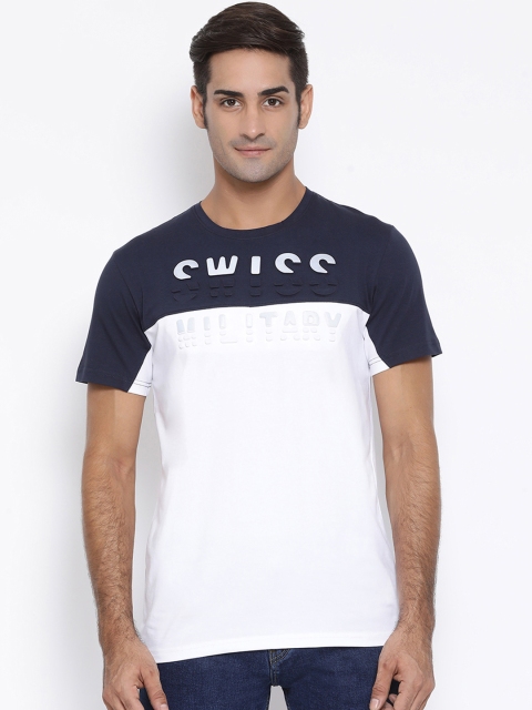 

SWISS MILITARY Men Navy Blue Colourblocked Slim Round Neck T-shirt
