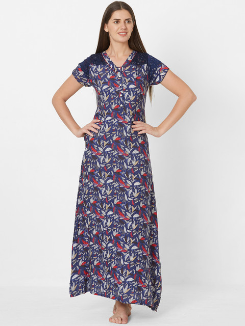 

Sweet Dreams Navy Blue & Off-White Printed Nightdress