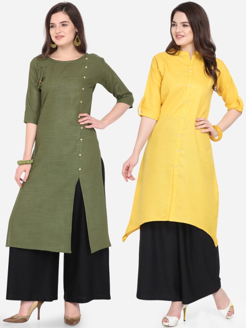 

Silk Bazar Women Pack of 2 Solid Straight Kurtas, Green