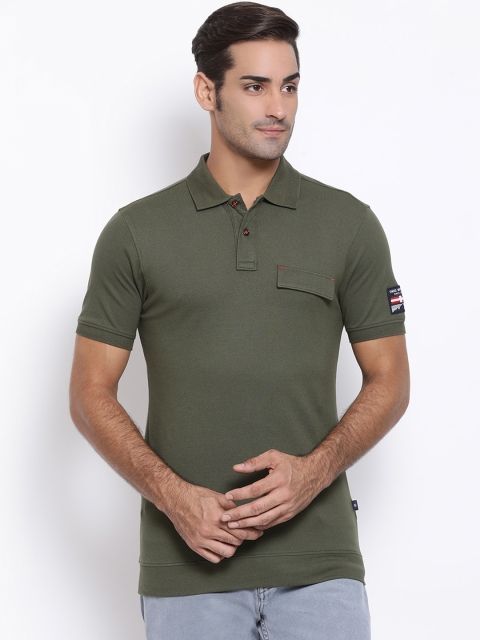

SWISS MILITARY Men Olive Green Slim Fit Solid Polo Collar T-shirt