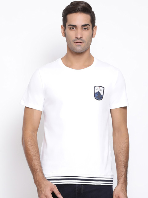 

SWISS MILITARY Men White Solid Round Neck T-shirt