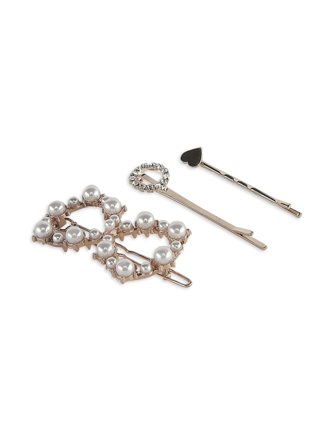 

20Dresses Set of 3 White & Gold-Toned Embellished Hair Clips