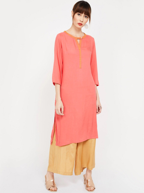 

Melange by Lifestyle Women Coral Orange Solid Straight Kurta