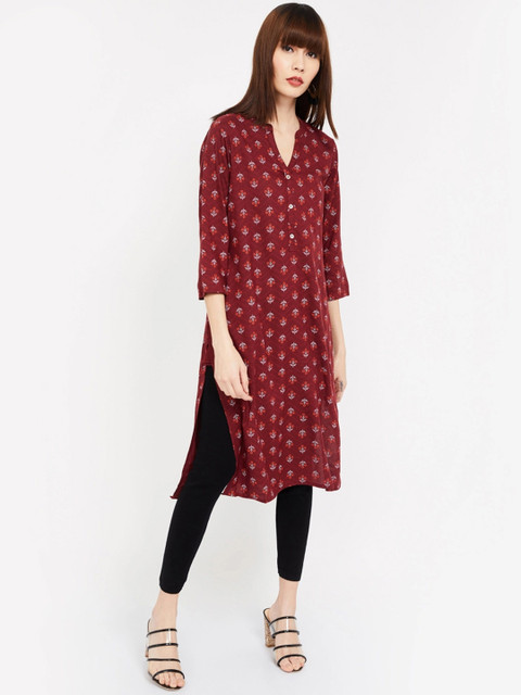 

Melange by Lifestyle Women Maroon & White Printed Straight Kurta