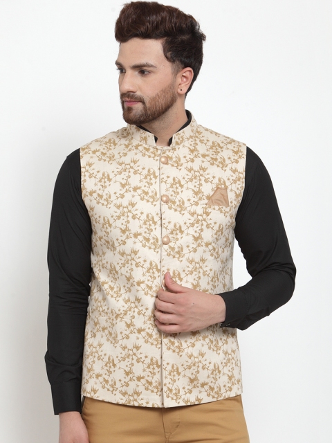 

MAXENCE Men Beige Floral Print Nehru Jacket