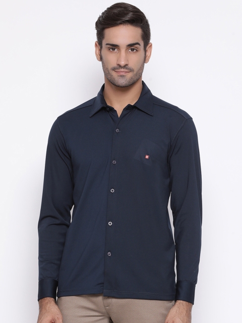 

SWISS MILITARY Men Navy Blue Smart Regular Fit Solid Casual Shirt