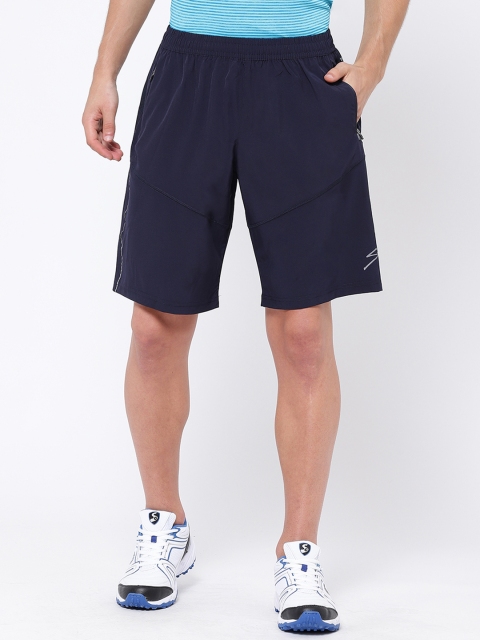 

SG Men Navy Blue Solid Regular Fit Sports Shorts