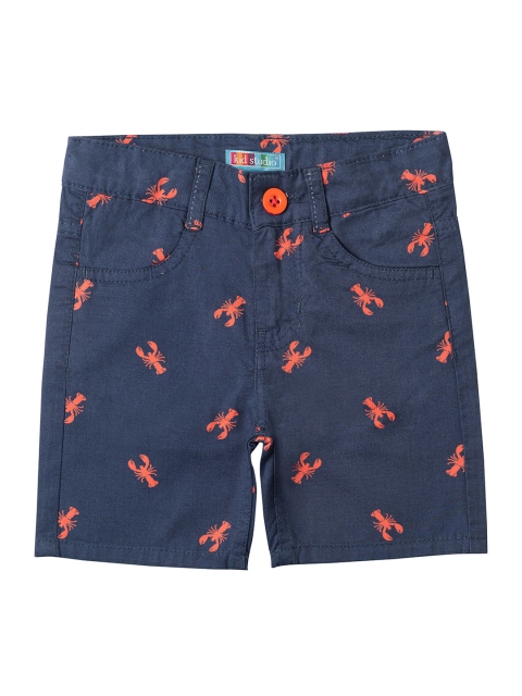 

Kid Studio Boys Navy Blue & Orange Printed Regular Shorts
