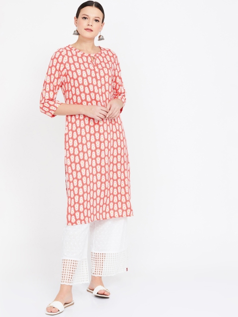 

Melange by Lifestyle Women Coral Pink Printed A-Line Kurta
