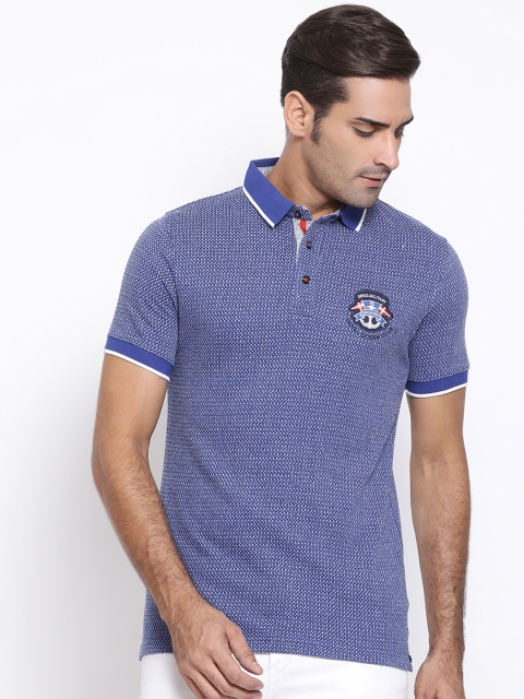 

SWISS MILITARY Men Blue Solid Slim Polo Collar Pure Cotton T-shirt